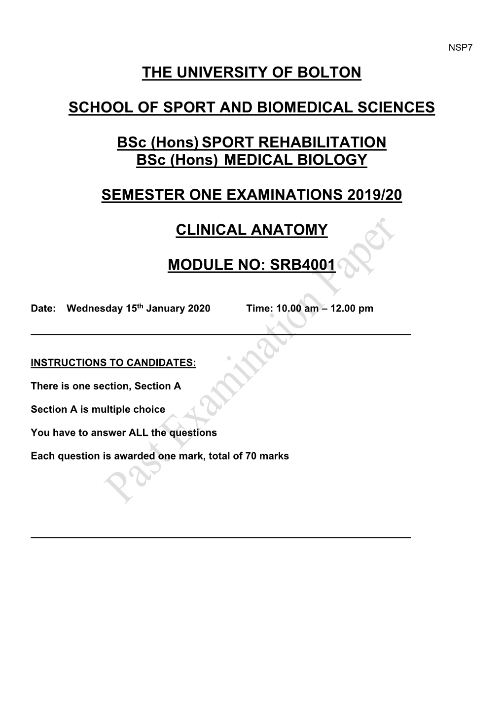 SPORT REHABILITATION Bsc (Hons) MEDICAL BIOLOGY