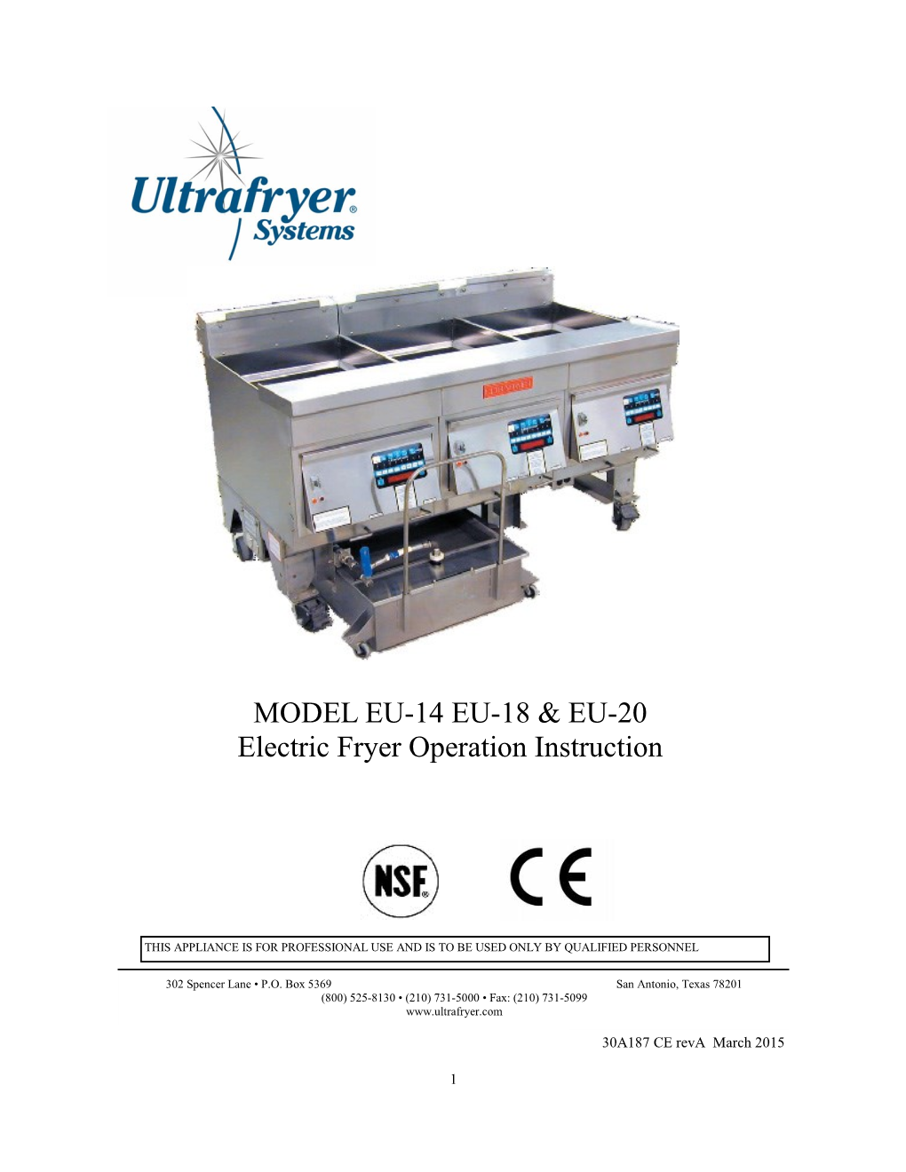 MODEL EU-14 EU-18 & EU-20 Electric Fryer Operation Instruction