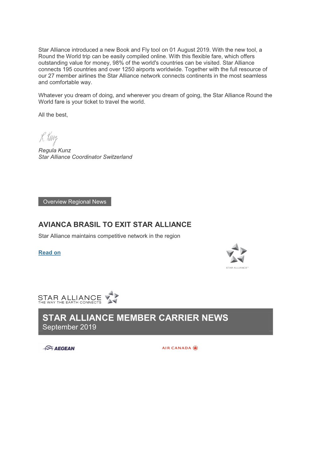 Star Alliance Member Carrier News