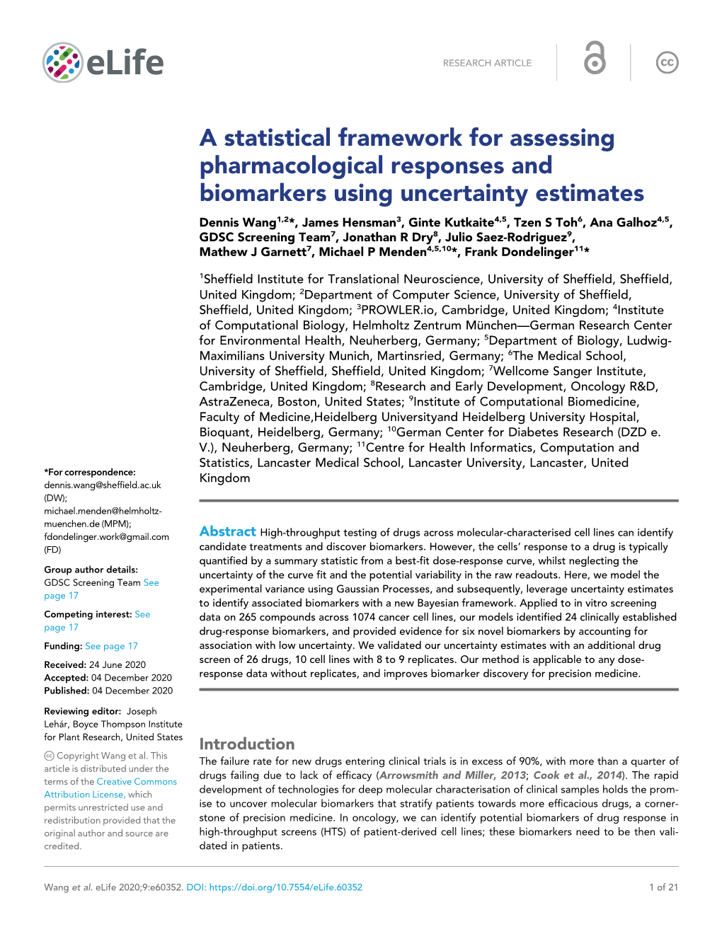 A Statistical Framework for Assessing Pharmacological Responses And