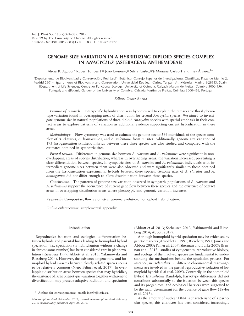 Genome Size Variation in a Hybridizing Diploid Species Complex in Anacyclus (Asteraceae: Anthemideae)