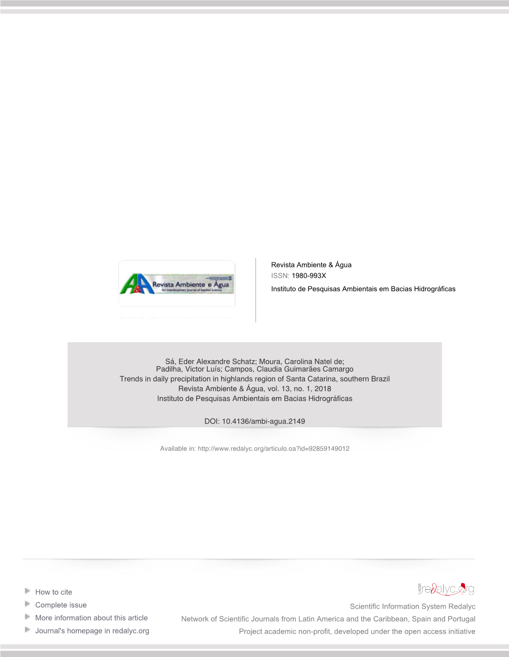 How to Cite Complete Issue More Information About This Article Journal's Homepage in Redalyc.Org Scientific Information System R