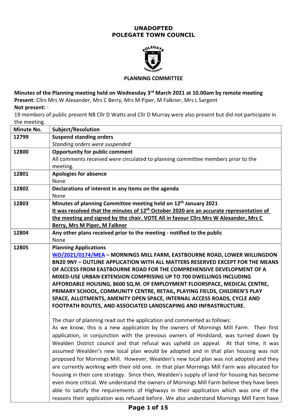 Minutes Planning 3Rd March 2021 Remote