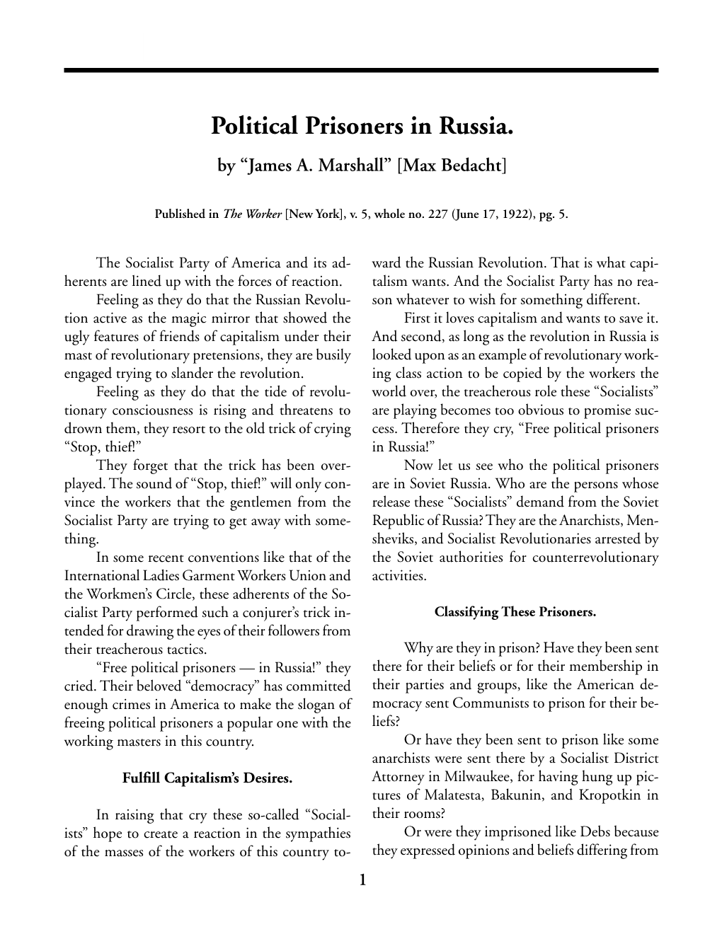 Political Prisoners in Russia. by “James A