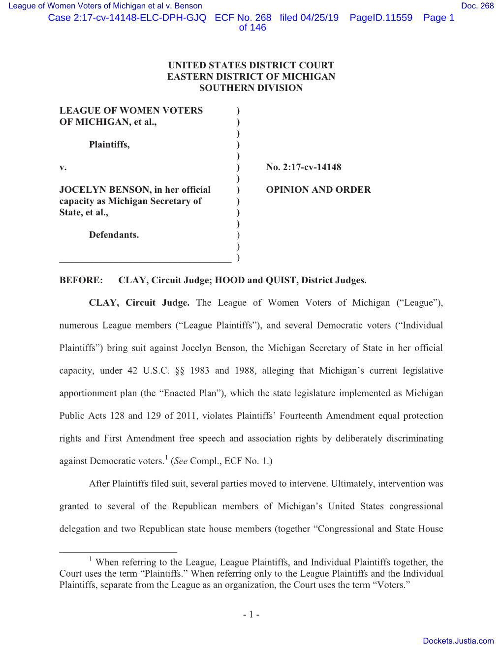 OPINION and ORDER. Signed by Circuit Judge Eric L. Clay on Behalf of the Panel