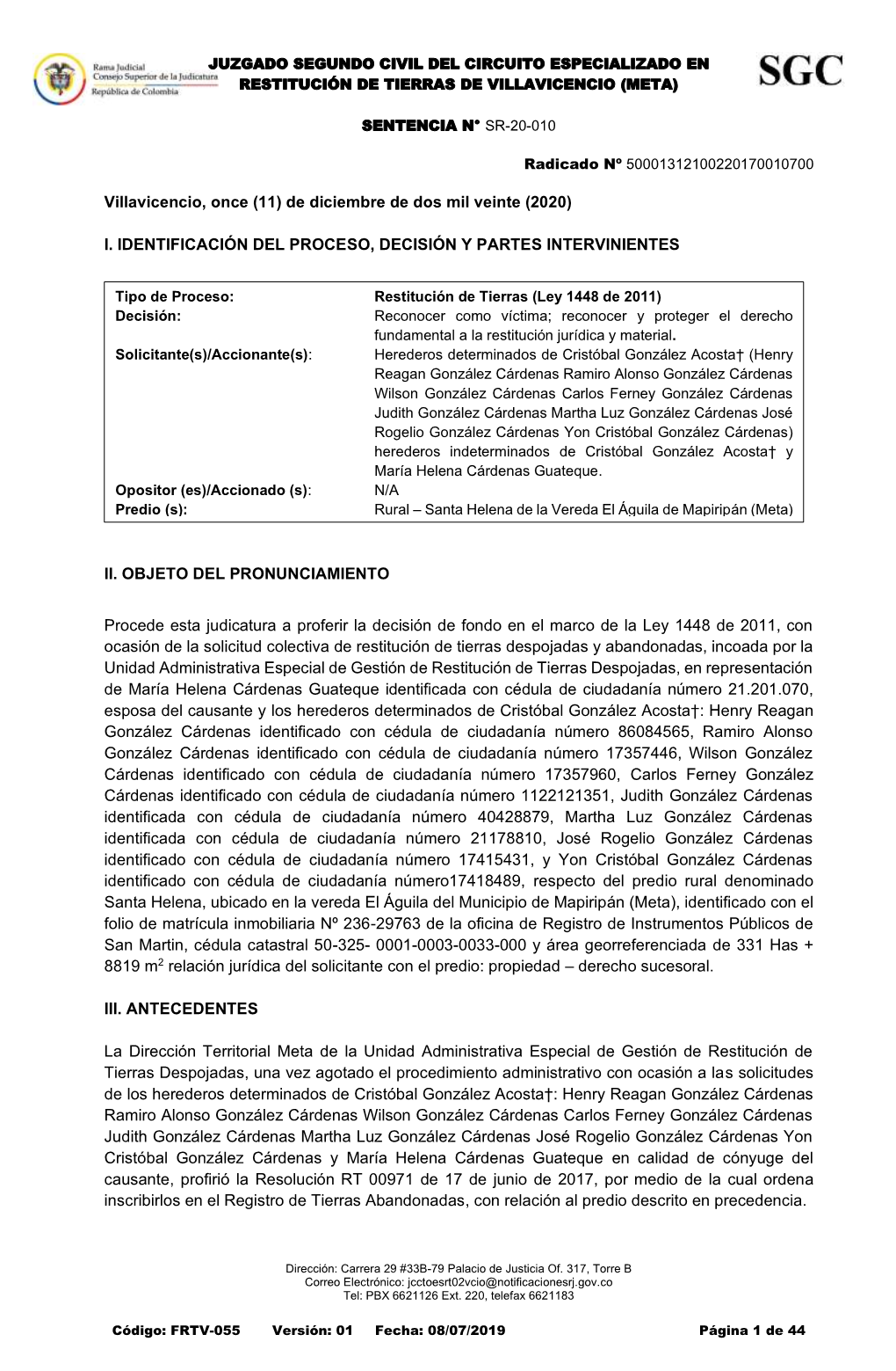 Villavicencio, Once (11) De Diciembre De Dos Mil Veinte (2020) I