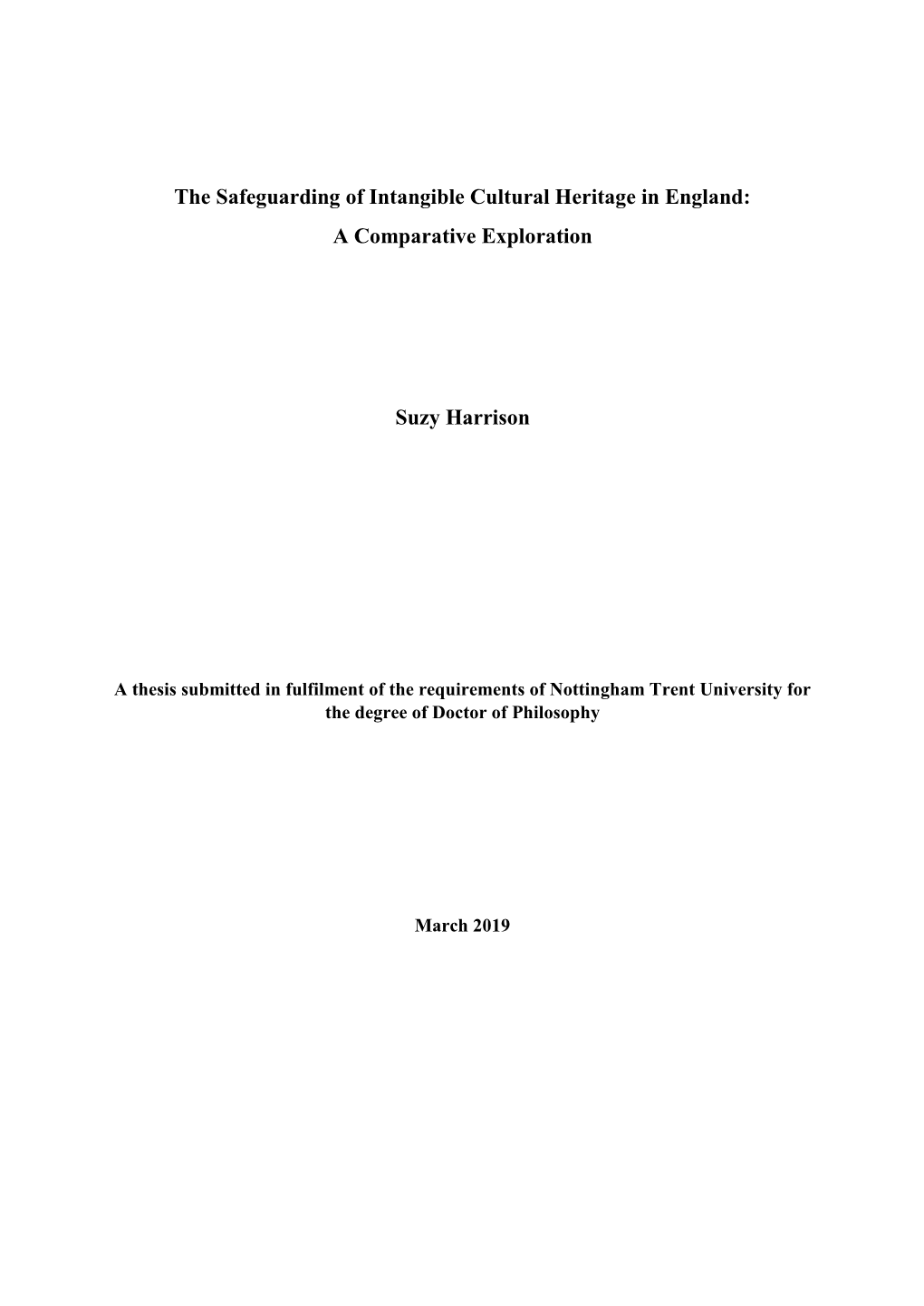 The Safeguarding of Intangible Cultural Heritage in England: a Comparative Exploration