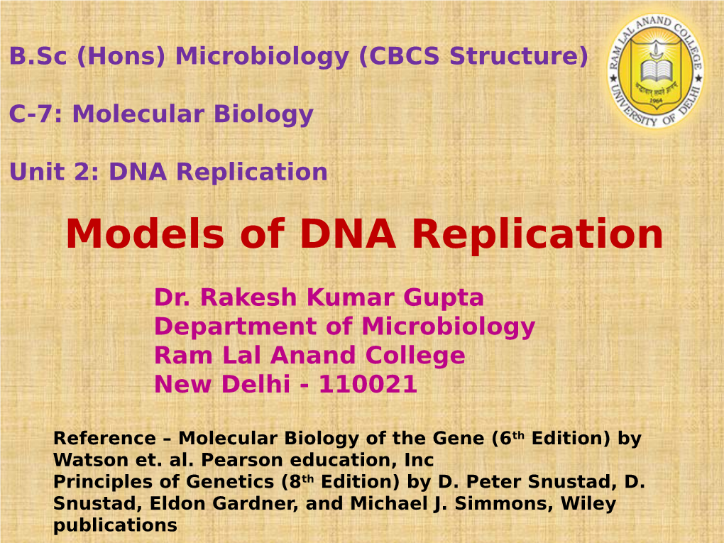 Models of DNA Replication