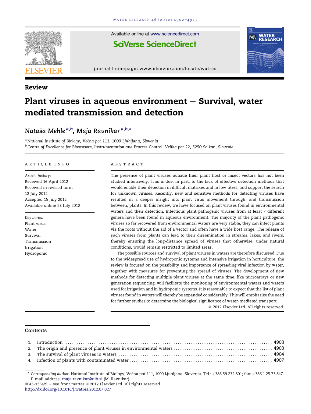 Viruses in Irrigation Water 2012