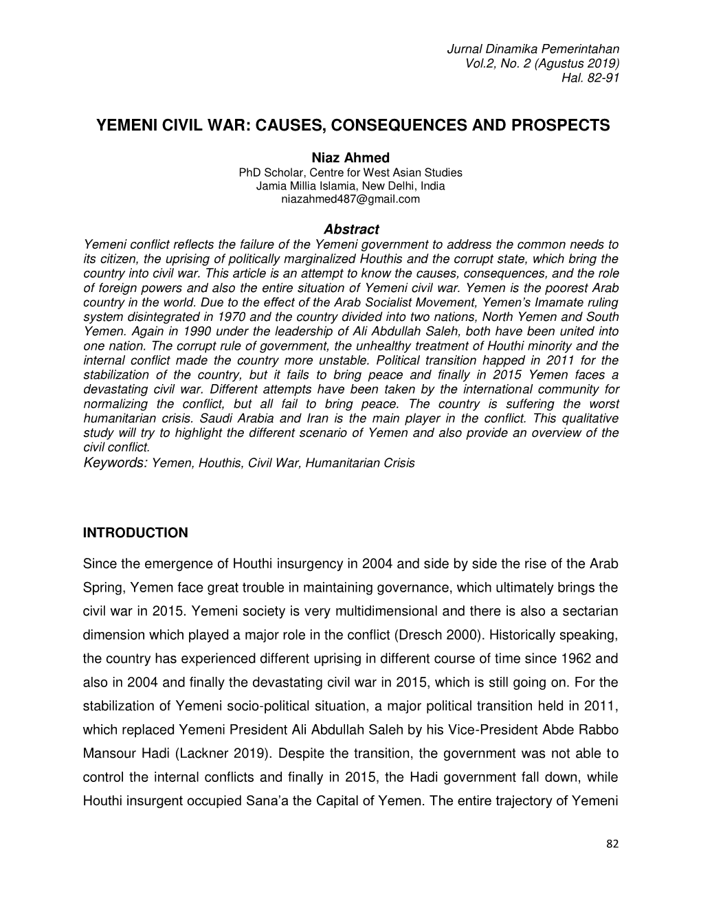 Yemeni Civil War: Causes, Consequences and Prospects