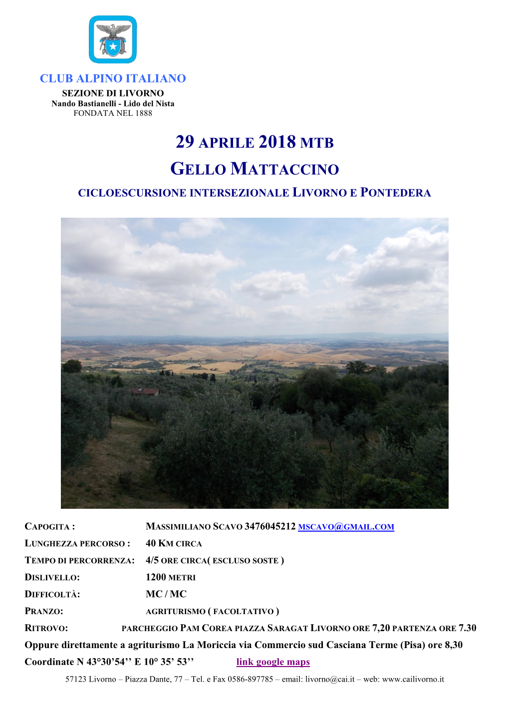 29 Aprile 2018 Mtb Gello Mattaccino Cicloescursione Intersezionale Livorno E Pontedera