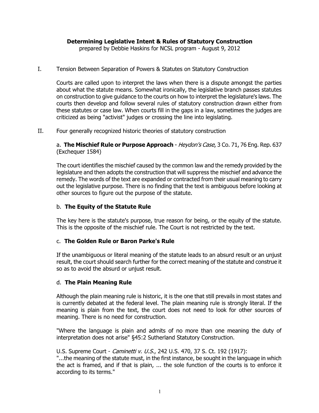 Determining Legislative Intent & Rules of Statutory Construction