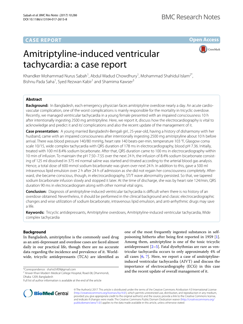 Amitriptyline-Induced Ventricular Tachycardia: a Case Report