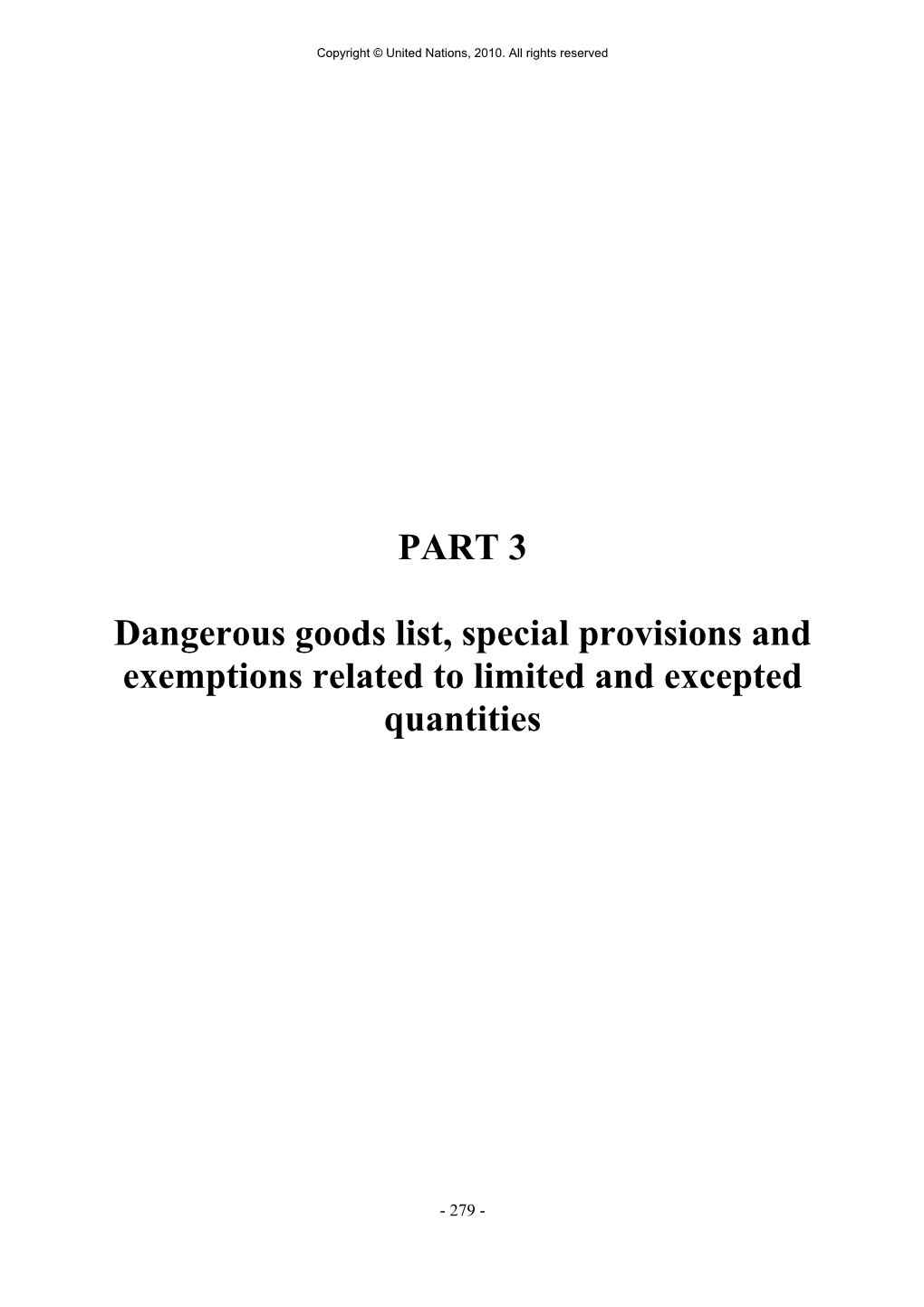 PART 3 Dangerous Goods List, Special Provisions