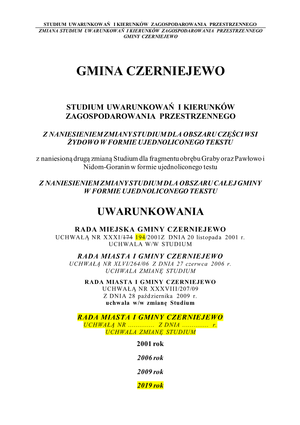 Gmina Czerniejewo Studium Uwarunkowań I Kierunków Zagospodarowania Przestrzennego