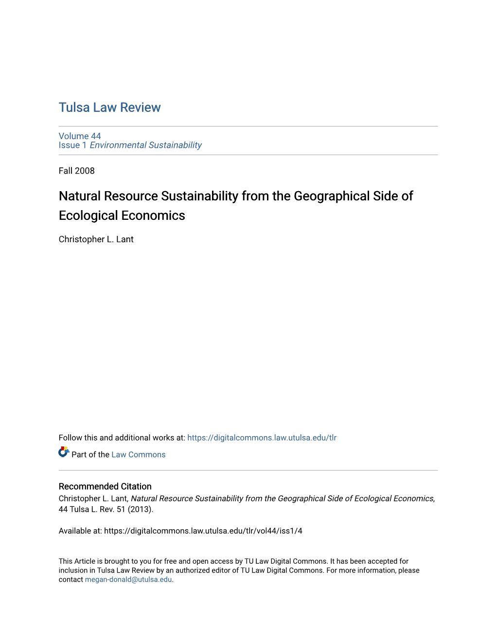 Natural Resource Sustainability from the Geographical Side of Ecological Economics