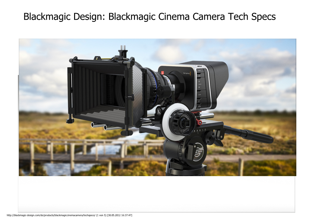Blackmagic Cinema Camera Tech Specs