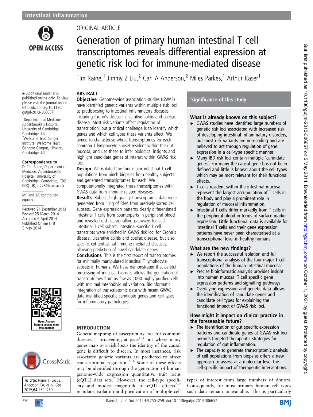 Generation of Primary Human Intestinal T Cell Transcriptomes