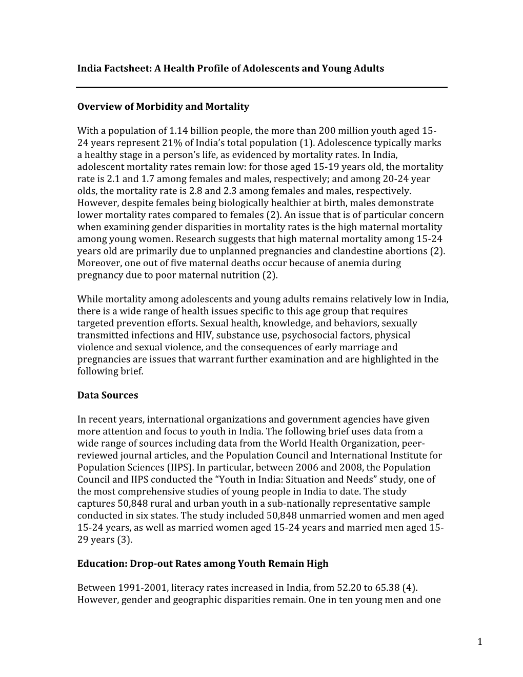 Morbidity and Mortality Among Adolescents in India