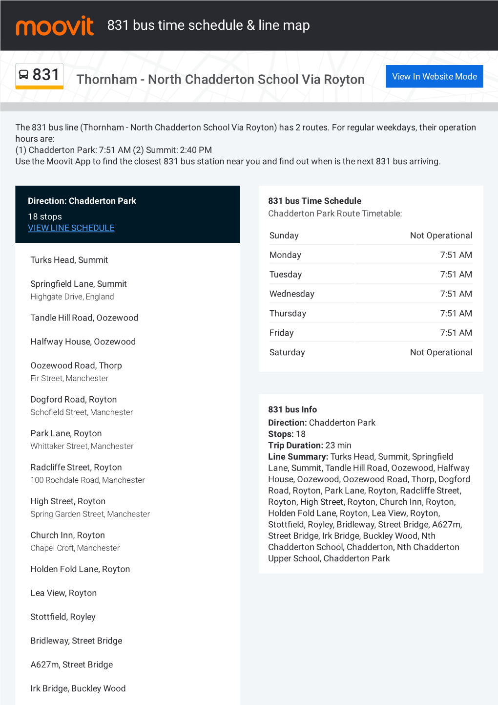 831 Bus Time Schedule & Line Route