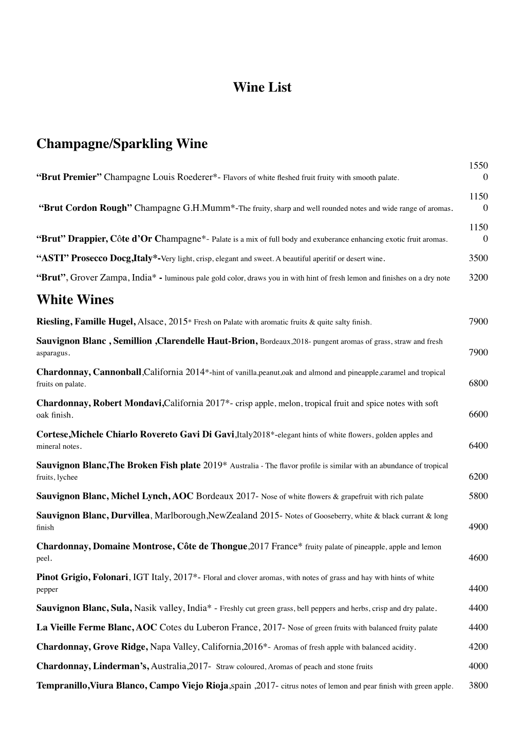 Temp Wine List