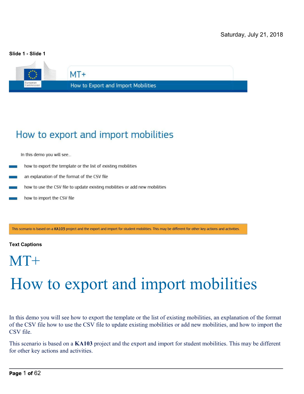 How to Export and Import Mobilities