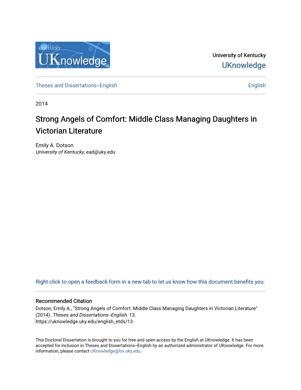 Strong Angels of Comfort: Middle Class Managing Daughters in Victorian Literature