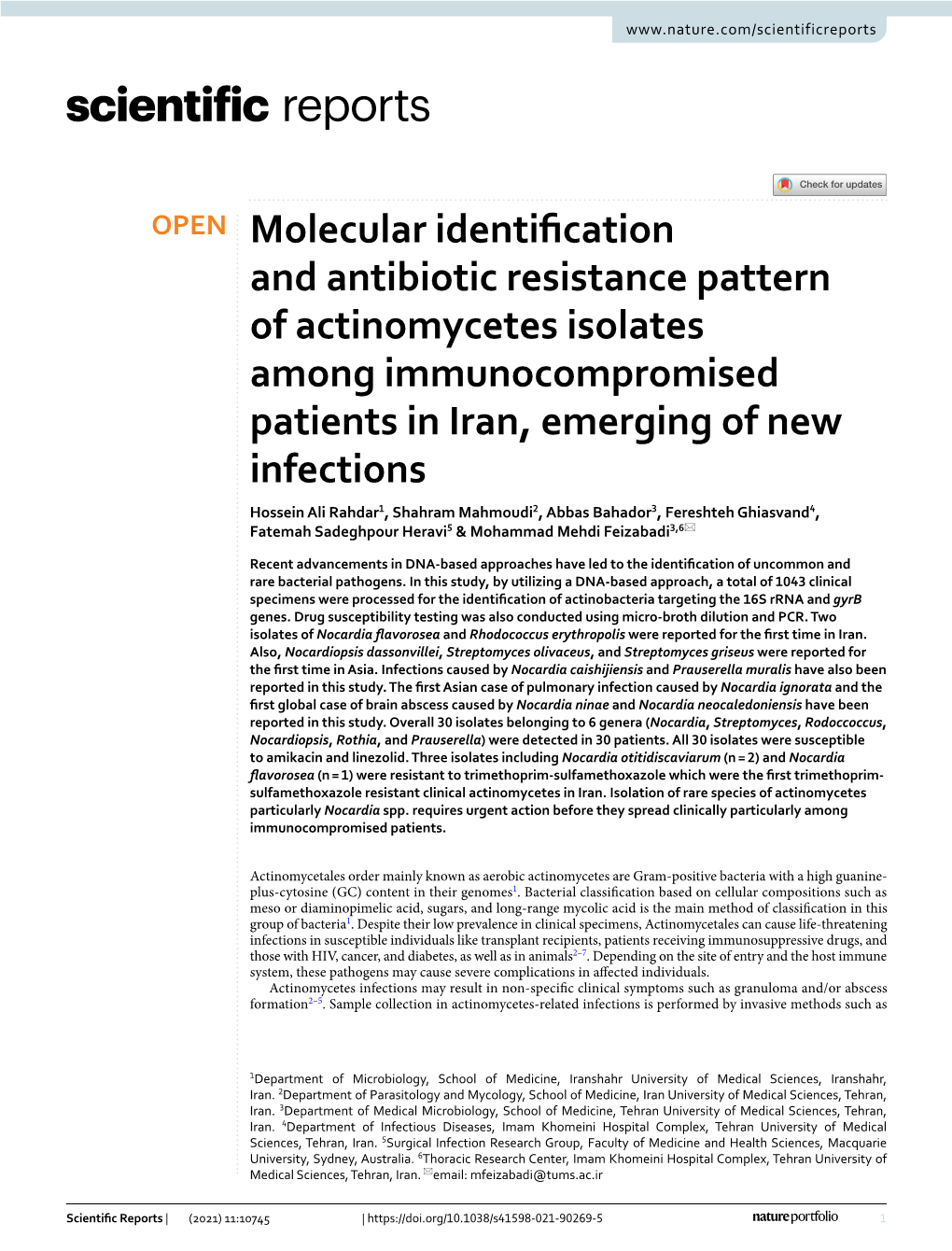 Molecular Identification and Antibiotic Resistance Pattern of Actinomycetes