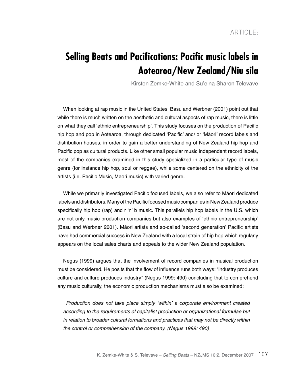 Selling Beats and Pacifications: Pacific Music Labels in Aotearoa/New Zealand/Niu Sila