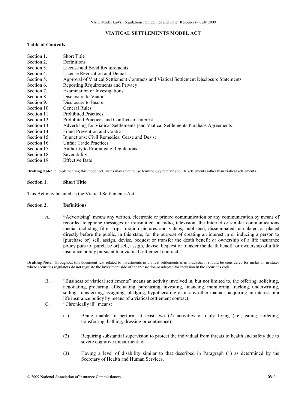 Viatical Settlements Model Act