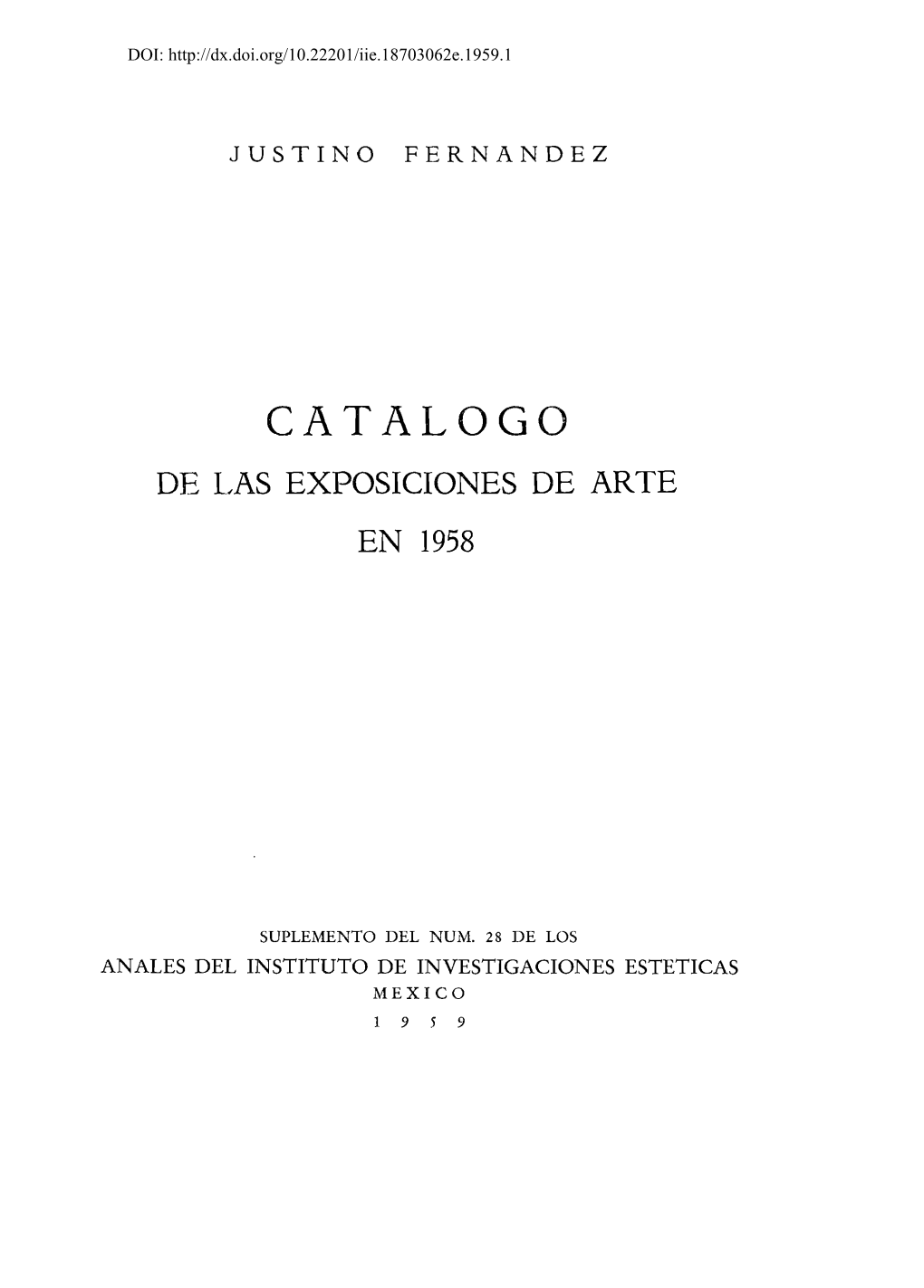 Catalogo De Las Exposiciones De Arte En 1958