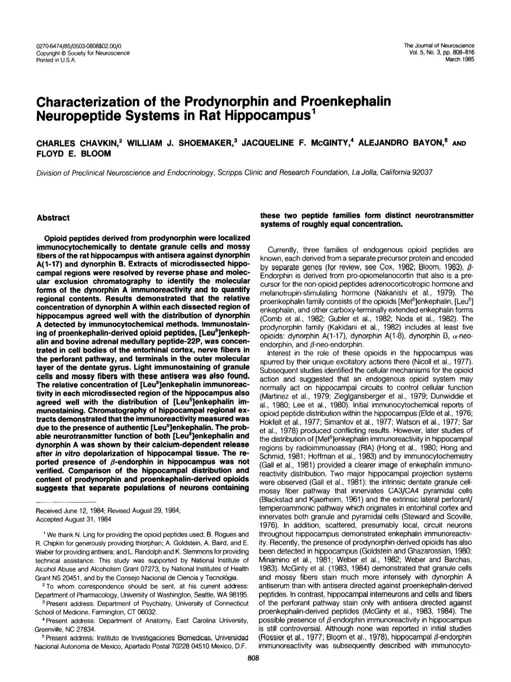 Characterization of the Prodynorphin and Proenkephalin Neuropeptide Systems in Rat Hippocampus’