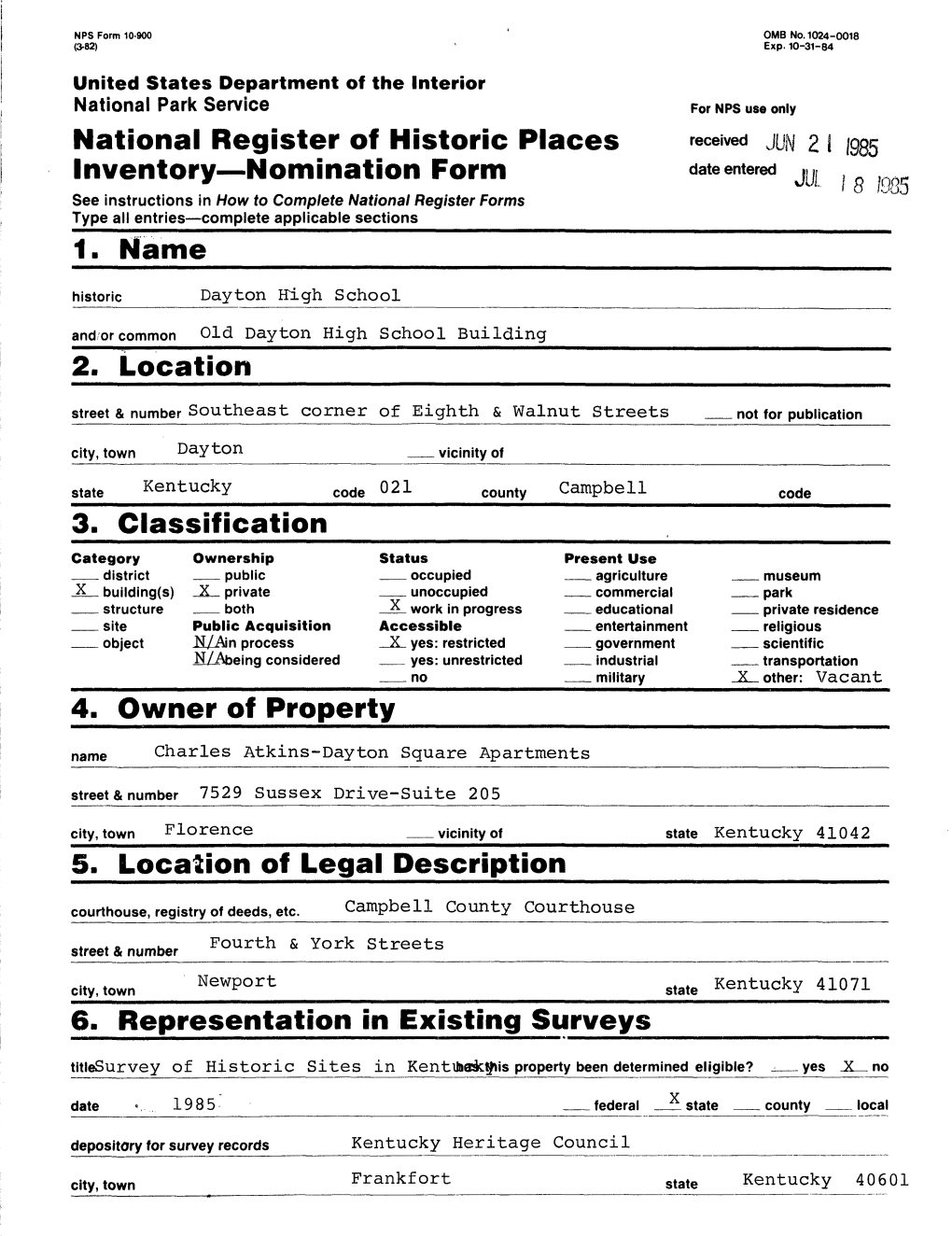 National Register of Historic Places Inventory Nomination Form 1