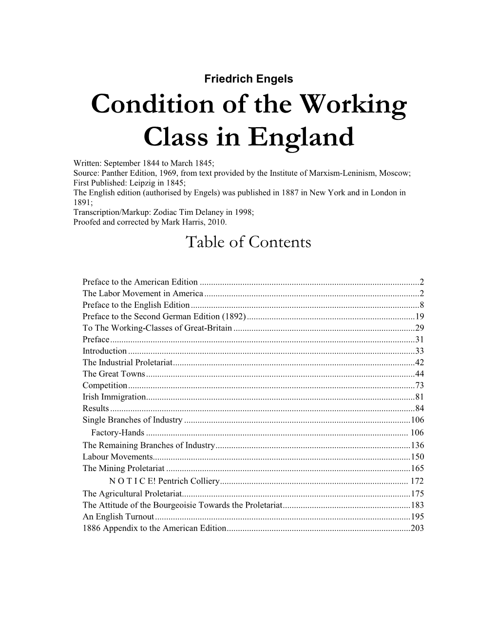 Condition of the Working Class in England