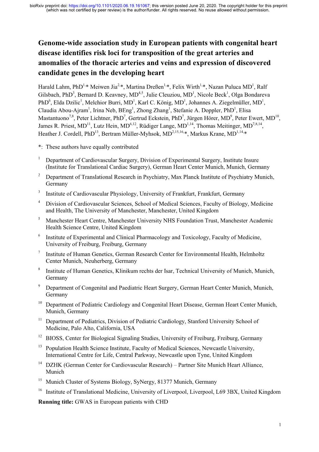 Genome-Wide Association Study in European Patients with Congenital