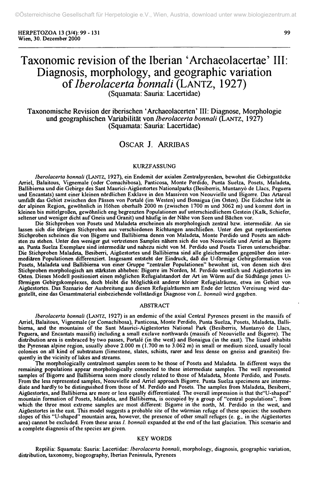 Taxonomic Revision of the Iberian 'Archaeolacertae' III: Diagnosis, Morphology, and Geographic Variation of Iberolacerta Bonnali