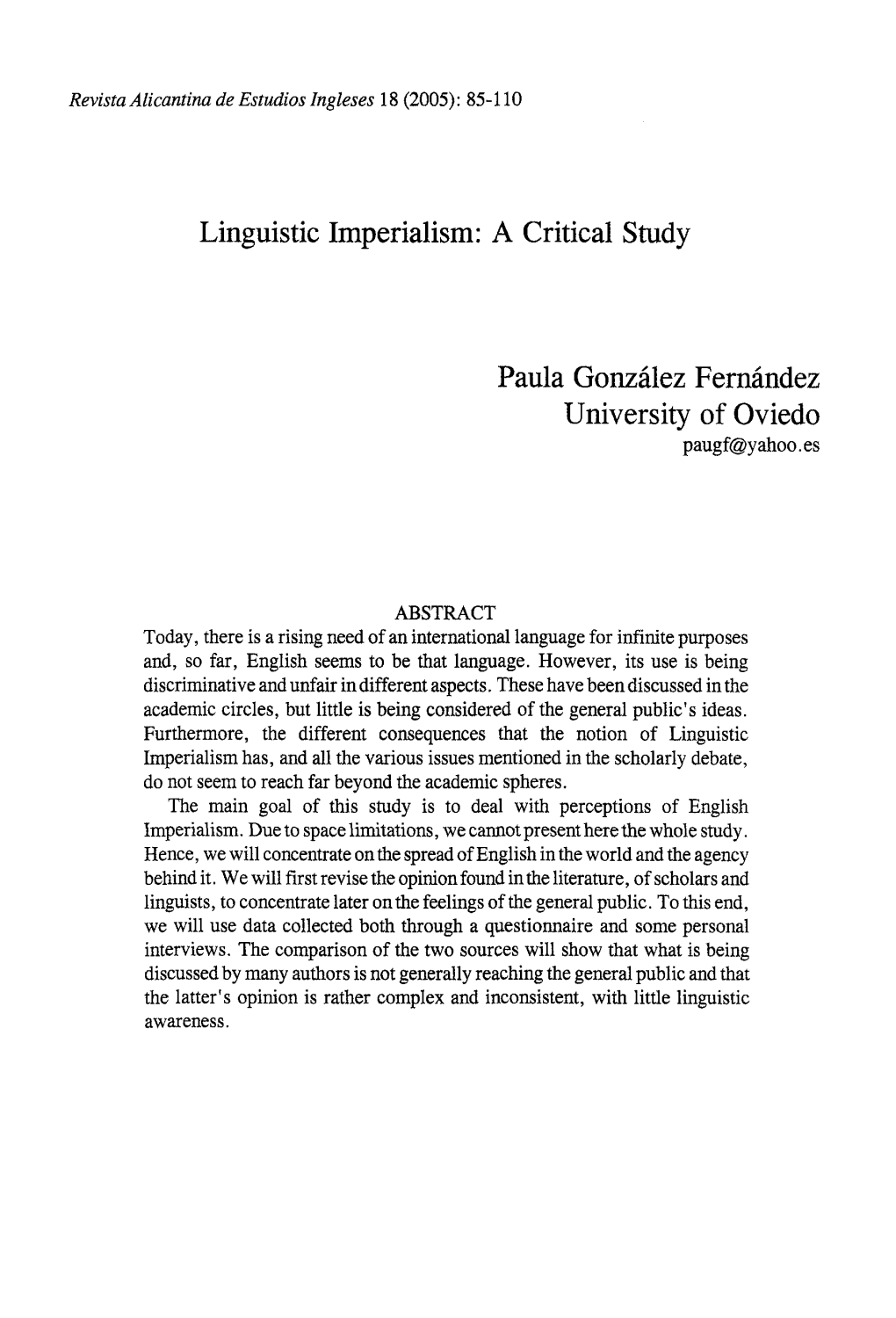 Linguistic Imperialism: a Critical Study Paula