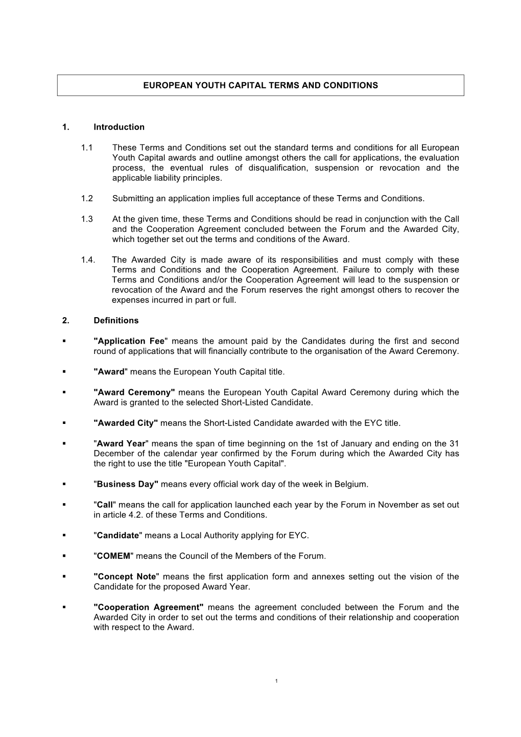 European Youth Capital Terms and Conditions 1