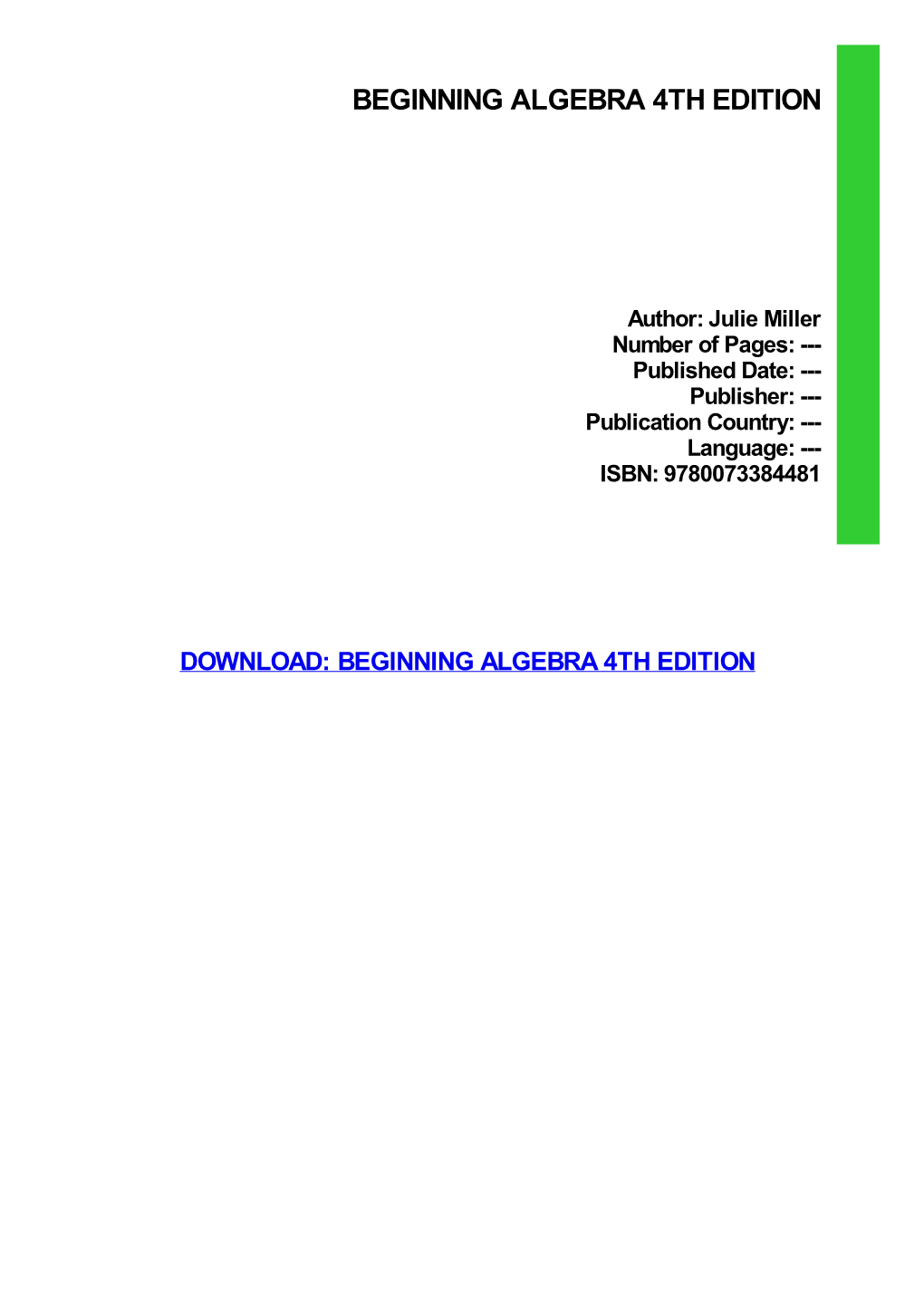 Beginning Algebra 4Th Edition Pdf Free Download