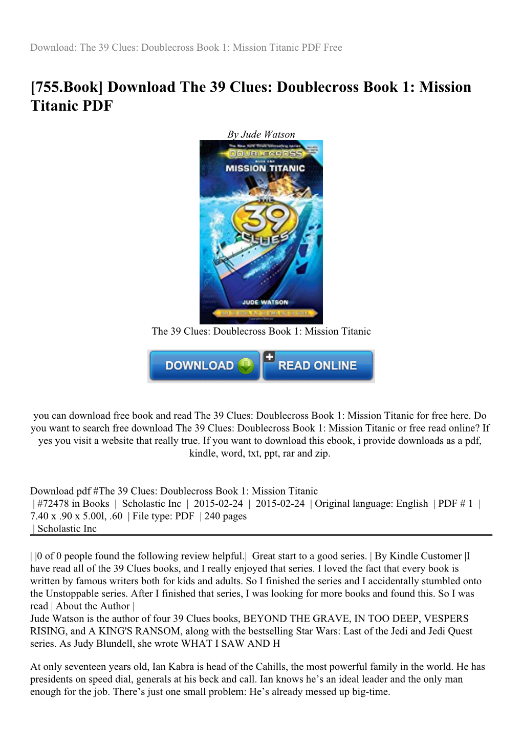 Download the 39 Clues: Doublecross Book 1: Mission Titanic PDF