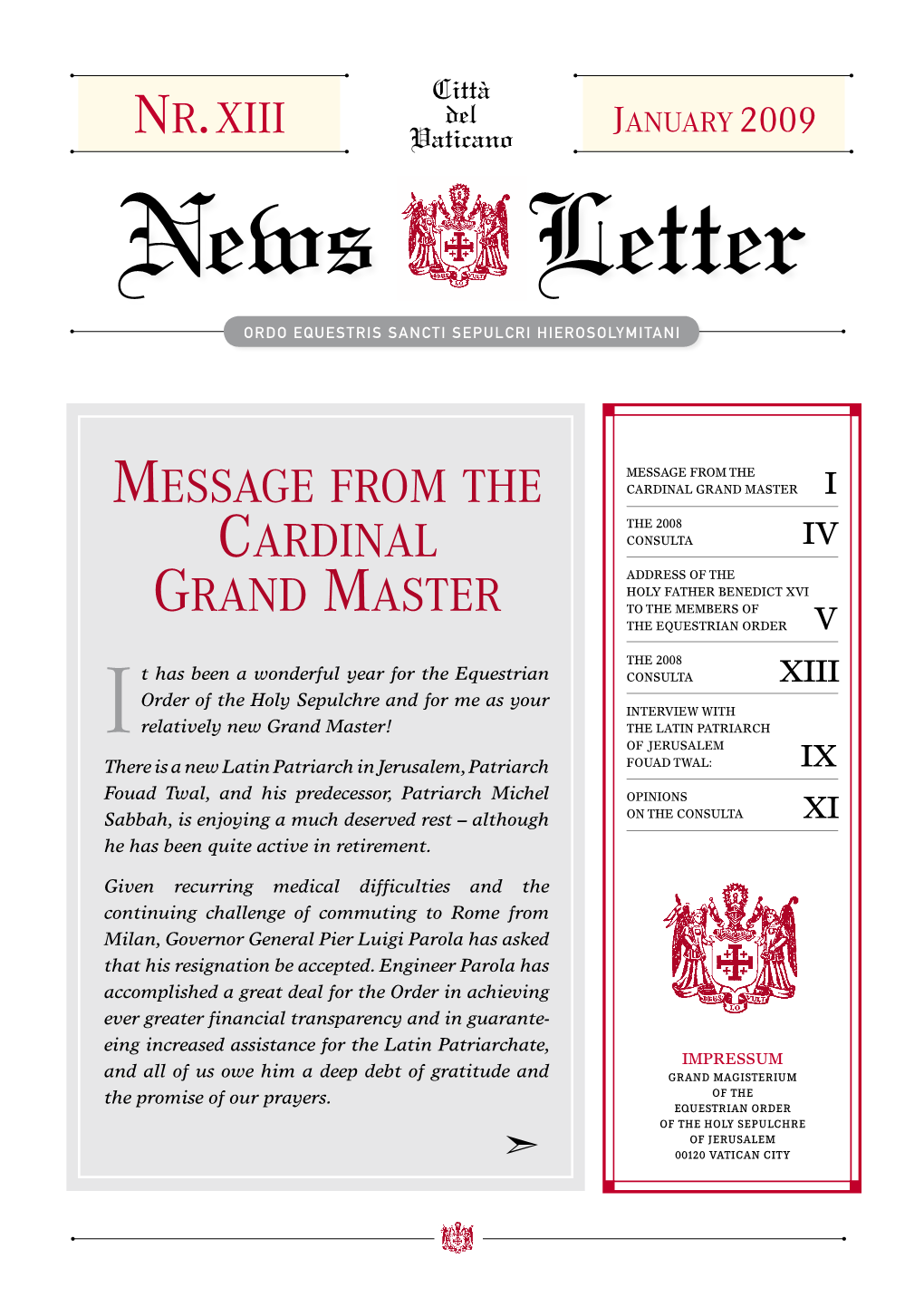 Message from the Cardinal Grand Master