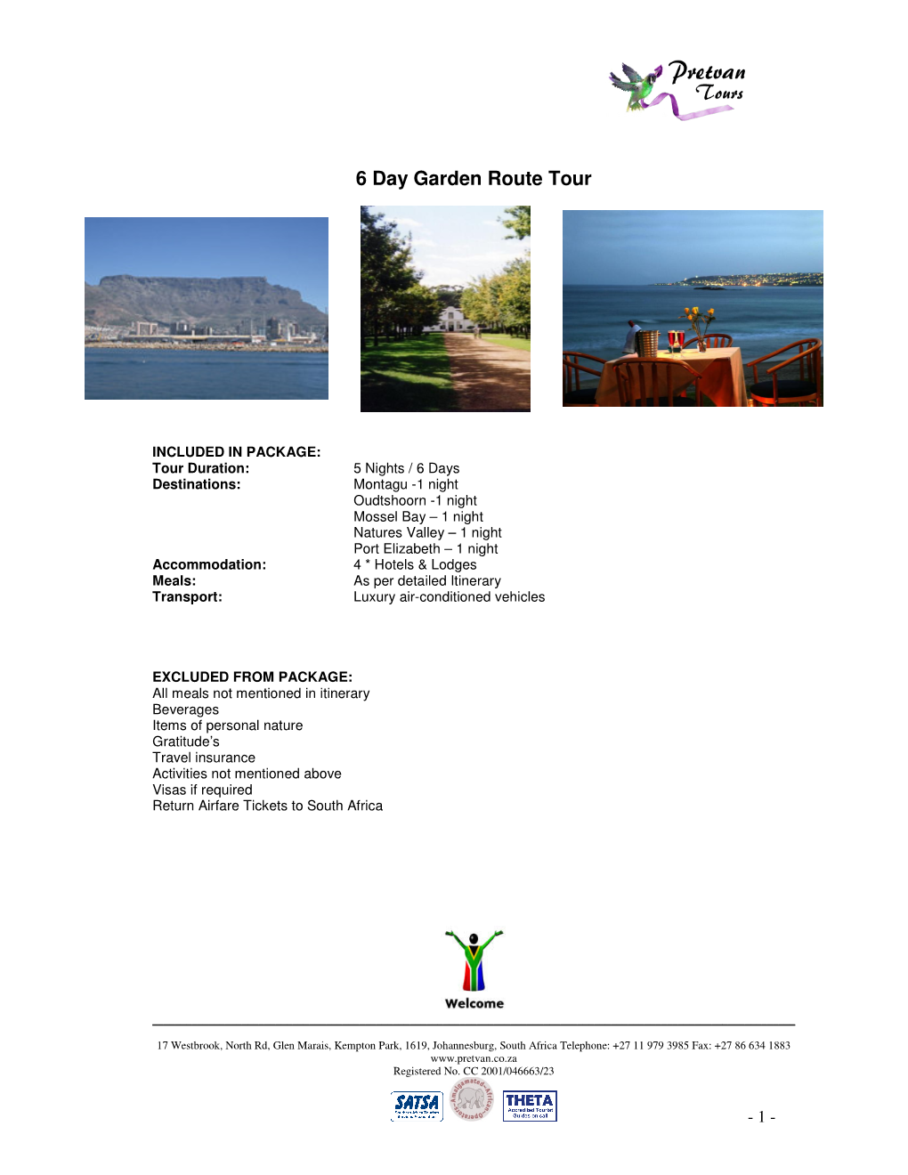 6 Day Garden Route Tour