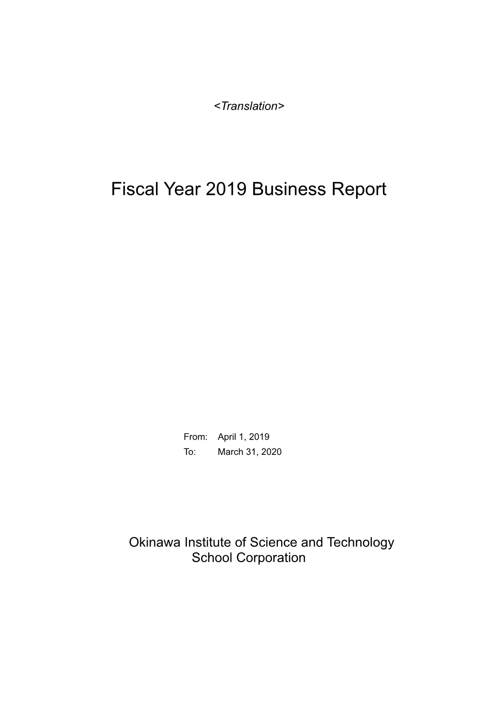 Fiscal Year 2019 Business Report