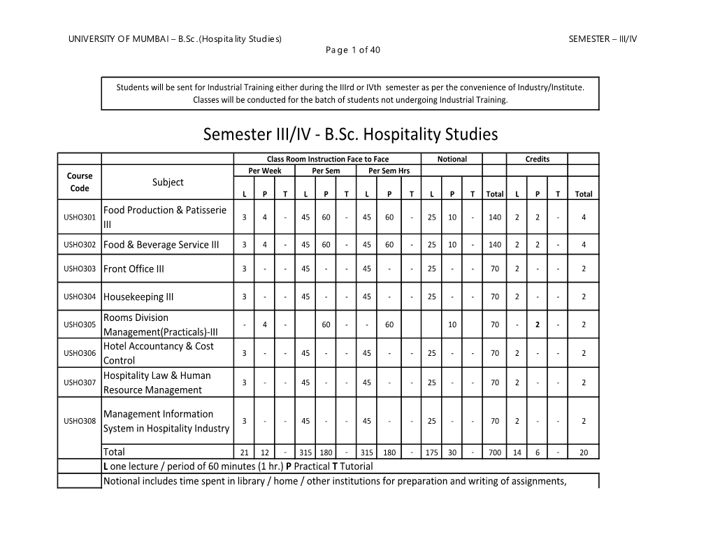 Semester III/IV - B.Sc