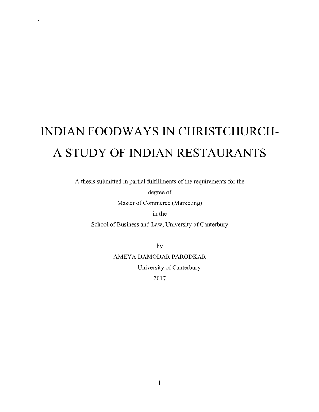 A Study of Indian Restaurants