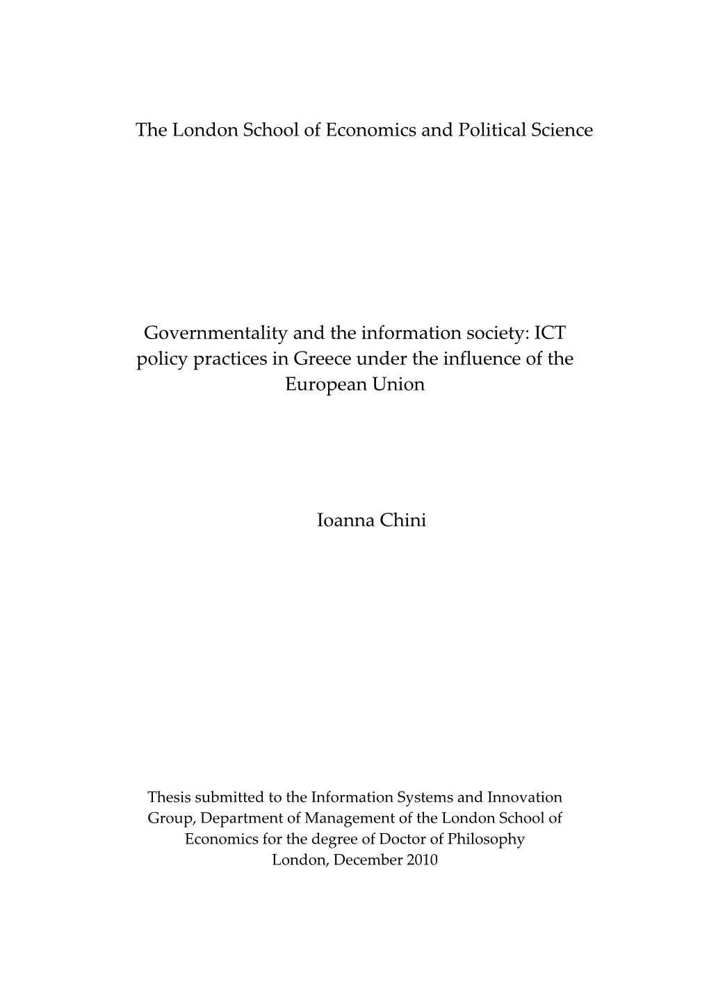 Governmentality and the Information Society: ICT Policy Practices in Greece Under the Influence of the European Union