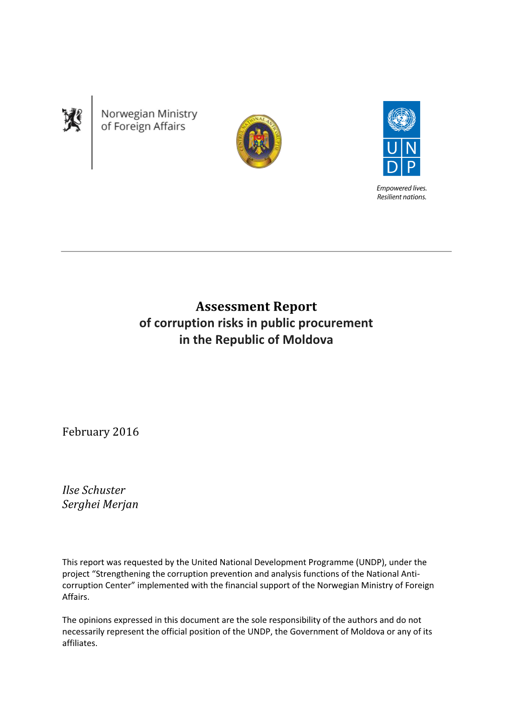 Assessment Report of Corruption Risks in Public Procurement in the Republic of Moldova