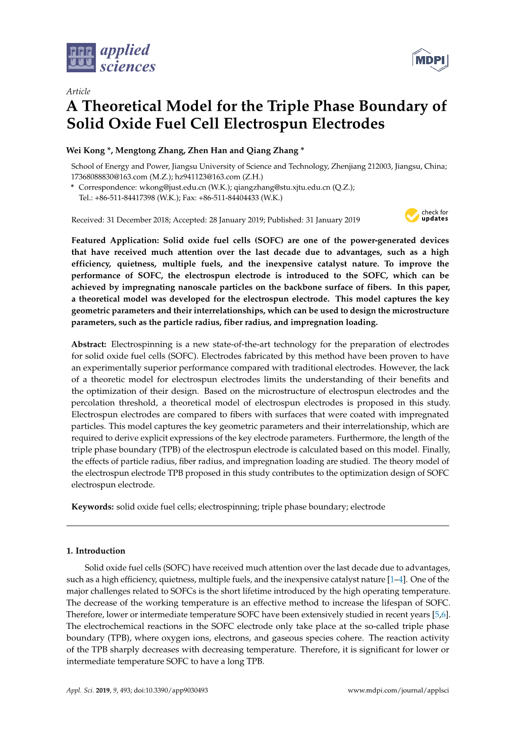 A Theoretical Model for the Triple Phase Boundary of Solid Oxide Fuel Cell Electrospun Electrodes