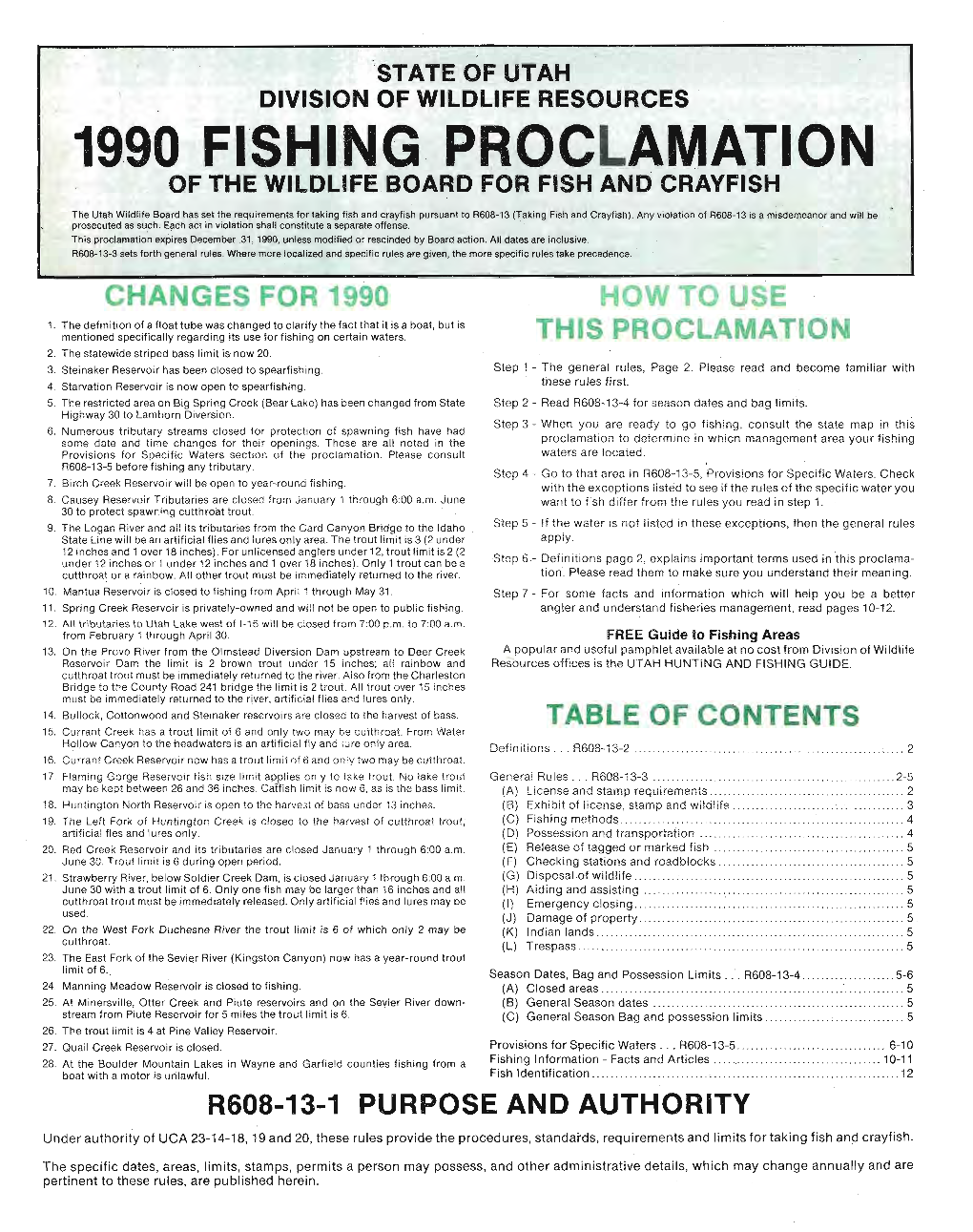1990 Utah Fishing Proclamation