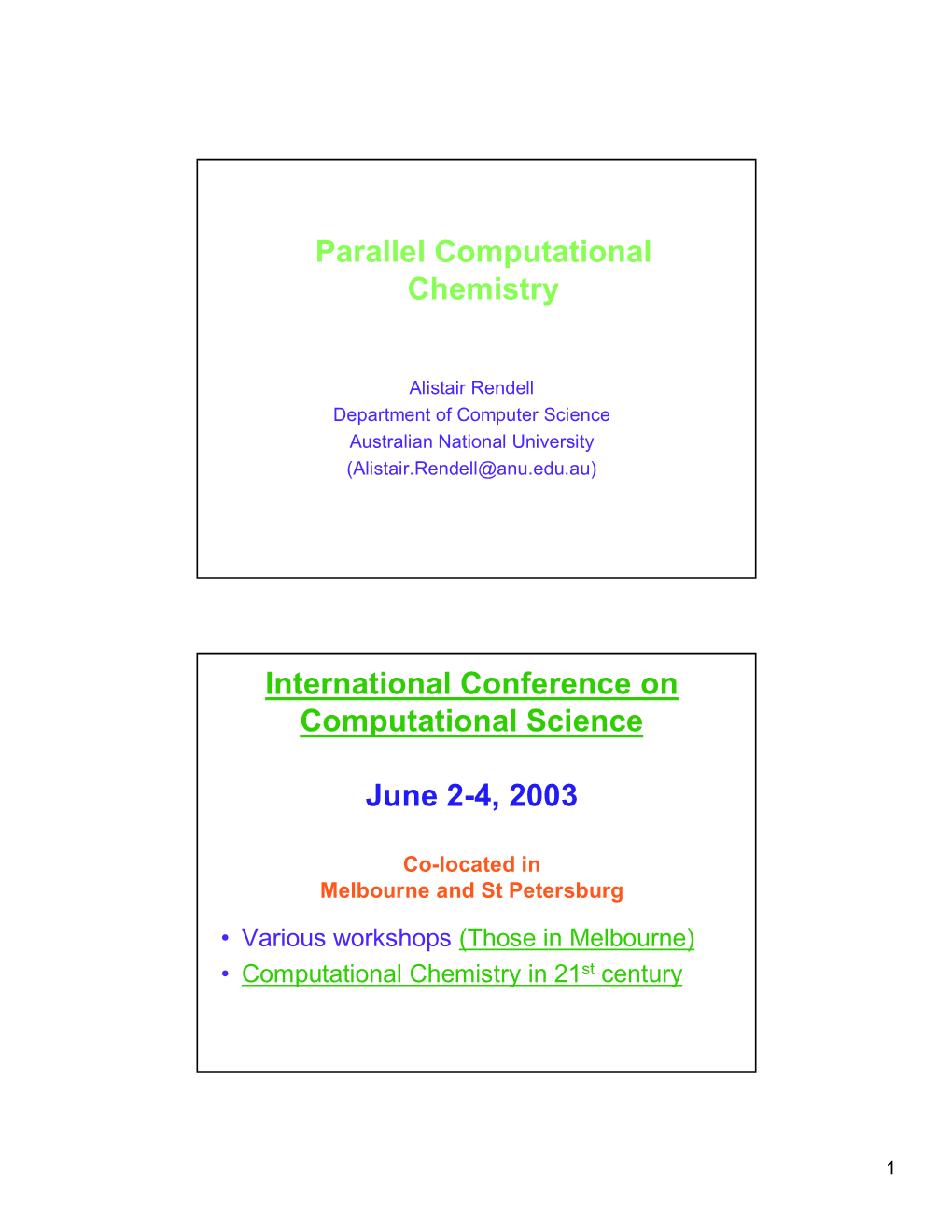 Parallel Computational Chemistry International Conference On